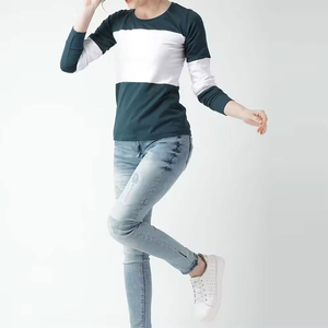 Women's Color <b>Long</b> <b>Sleeve</b> Crew Neck <b>T</b>-<b>Shirt</b> Knitted Casual Full <b>Sleeve</b> Regular Fit All Seasons <b>White</b> And Green - Product Image 3