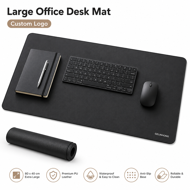 Custom Logo PU Desk Mat Large Leather Mouse Pad for Office Computer Table Corporate Employee Client Promotional Business Gift