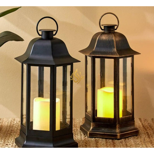 High Quality Modern Metal <b>Lanterns</b> with Glass Panel <b>Black</b> Antique Shade Eco-Friendly Durable for Home & Garden Decoration India - Product Image 3