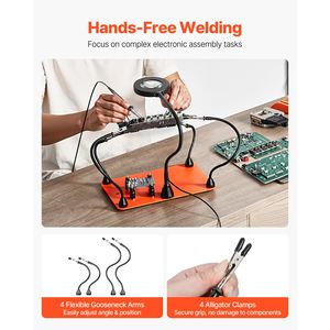 Strumento di saldatura magnetico a terza mano con 4 bracci flessibili e lampada d'ingrandimento a LED 3X per saldature PCB di precisione - Product Image 5