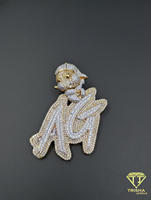 Collana Hip Hop Personalizzata con Nome AG in Moissanite, Gioiello Bling con Diamanti Cartoon, Regalo
