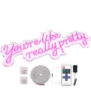 Grand enseigne lumineuse LED néon rose de 27,5 po x 12 po avec télécommande, décoration murale « You're Like Really Pretty » - Autocollants muraux - Product Image 1