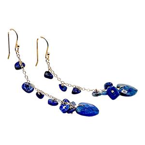 Boucles d'oreilles pendantes en lapis-lazuli bleu marine, argent sterling 925 plaqué or 14 carats, bijoux en pierres précieuses, cadeau pour femme - Product Image 3