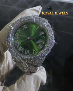 Montre à quartz à cadran vert, bracelet en strass, affichage de la date, lunette en cristal, style bijou - Product Image 1