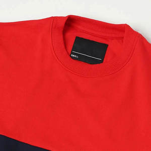 Sweat-shirt rouge à col rond pour femme, manches longues, tricoté en coton, color-block, décontracté, pour l'automne - Product Image 3