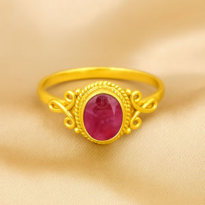แหวนทับทิมสีชมพู แหวนเงินแท้ 925 แหวนชุบทองเหลืองและโรสโกลด์ แหวนทับทิมอินเดีย แหวนแต่งงานแฮนด์เมด แหวนหินสีชมพู - Product Image 4