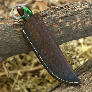 Cuchillo de Caza de Hoja Fija de Acero de Damasco Hecho a Mano, Mango de Resina Epoxi, Funda de Cuero, Cuchillo Utilitario Personalizado para Exteriores, Venta al por Mayor OEM - Product Image 3