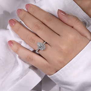 Anillo de Compromiso de Moissanita con Halo de Perlas, Anillo Nupcial de Plata con Diamantes, Anillo de Promesa de Aniversario Clásico y Elegante para Mujer - Product Image 5