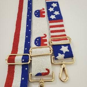 Sangle de sac perlée motif Éléphant Étoile Rayures, bandoulière réglable de remplacement, poignée de sac à main en perles de verre - Product Image 1