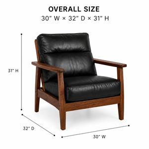 Mid Century Modern Genuine Leather Lounge Chair Solid Wood Accent Armchair Living Room Hotel Office Bedroom Modern Luxury Design - Product Image 2