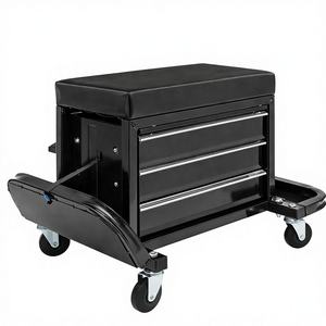 Garage Rolling Tool Box <b>Stool</b> with 3 Drawers Mechanic Seat Tool Tray Storage Cabinet Heavy Duty <b>Padded</b> Seat 4 Wheels GAPGAR024 - Product Image 1