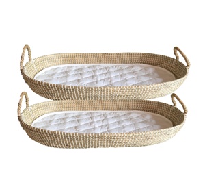 Cesta Ovalada para cambio de bebé, accesorio Natural de algas marinas con colchón, cambio de bebé - Product Image 1