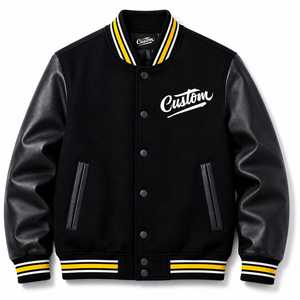 Veste universitaire noire pour homme, manches en laine/viscose, logo brodé personnalisé, col rabattu, vêtement d'hiver décontracté, chauffant et coupe-vent - Product Image 2