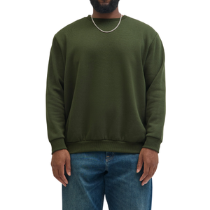Men's Olive Green Crew <b>Neck</b> Knitted Sweatshirt Long Sleeve Solid Color Pullover Autumn Wear - Product Image 2