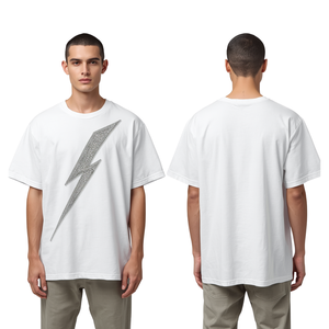 เสื้อยืดโอเวอร์ไซส์ลายกราฟิกสายฟ้าประดับคริสตัลสีขาวสำหรับผู้ชาย เสื้อผ้าแฟชั่นผ้าฝ้าย - Product Image 2