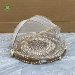 Seagrass food <b>cover</b> with round brown pattern Kitchenware and <b>table</b> decoration Wholesale eco-friendly Made in Viet Nam - Product Image 2
