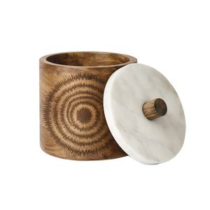 Boîte de rangement en bois avec couvercle en marbre, pot de rangement décoratif, conteneur de rangement en bois, décoration d'intérieur, pot de rangement avec design artistique - Product Image 1