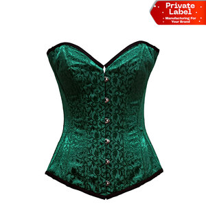 Vintage Emerald Green Brocade Women Corset Set Jacquard Bustier Top Strapless Sweetheart Neckline Women Core Set Green Jacquard - Product Image 1