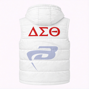 Delta |   Sigma |   Chaleco de punto Theta DST Sorority con bordado personalizado de letras griegas, chaqueta blanca con capucha transpirable para hombre y mujer - Product Image 2