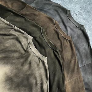 เสื้อเชิ้ตทรงบ็อกซี่โอเวอร์ไซส์แบบสั่งทำพิเศษ ลายวาฟเฟิล พิมพ์ลายดิจิทัลแบบทำเก่า ซ้อนสองชั้น แขนยาว ล้างสีแบบแอซิดวอช สไตล์วินเทจ - Product Image 3