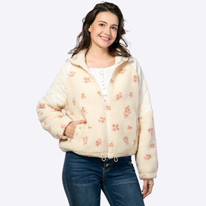 Women's Floral Print <b>Quilted</b> Fleece <b>Jacket</b> Zip Up Stand Collar Winter Coat Short Length Full Sleeve Thick Warm - Product Image 6