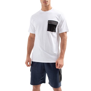 Men's <b>White</b> Crew Neck T-Shirt Navy <b>Cargo</b> Shorts Set Casual Summer Eco-Friendly Customizable Knitted Breathable 100% Cotton High - Product Image 1