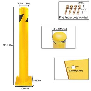 Dissuasore di Sicurezza in Acciaio Verniciato a Polvere Giallo da 48 Pollici con 4 Bulloni di Ancoraggio per Uso Stradale - Product Image 2