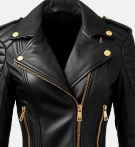 Women's Orignal Leather Jacket(<b>3</b> Colors) Biker Jacket with Zip Pockets Vintage Short Coat for Autumn Spring - Product Image 5