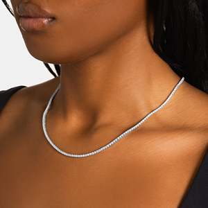 Luxury Women's 925 <b>Silver</b> Rhodium Plated <b>Choker</b> Necklace Channel Setting Brilliant Cut Tennis Chain Hiphop - Product Image 2