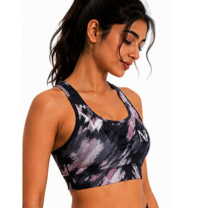 Women's Printed Racerback Sports Bra Scoop Neck Medium Support Yoga Fitness Top With Logo Front Breathable Spandex Polyester - Product Image 4