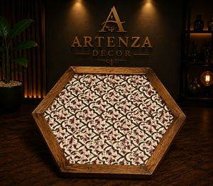 Plateau de service hexagonal moderne en bois d'acacia, fait main, avec motif floral, pour la maison, les restaurants et la restauration - Product Image 1