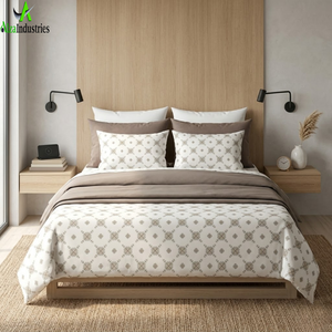 Parure de lit en coton Super King à imprimé géométrique |   Linge de lit doux avec housses d'oreiller, respirant, durable, textile moderne - Product Image 5