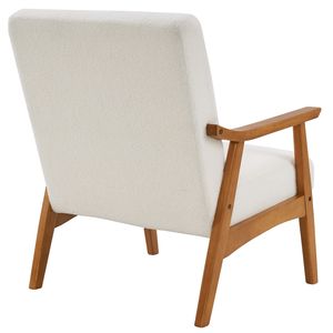 Poltrona Singola da Interno in Legno Massello con Braccioli in Velluto Teddy, Sedia Relax Bianco Crema con Schienale per Uso Alberghiero - Product Image 6