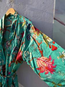 Bata Kimono de Algodón 100% con Estampado Floral, Cuello en V, Cierre con Cordón, Transpirable, Largo hasta el Tobillo, para Mujer, Ropa de Dormir, Bata de Baño, Ropa de Estar por Casa - Product Image 2