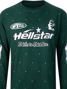 Custom Dark Green Hellstar Graphic <b>Flame</b> Sleeve Print Long Sleeve T <b>Shirt</b> High Quality Vintage Streetwear Oversized Heavyweight - Product Image 4