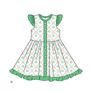OEM ODM Vêtements pour enfants personnalisés Ensembles de vêtements pour filles Jour de la Saint-Patrick Robe pour enfants Imprimé vert Vêtements pour sœurs - Product Image 3