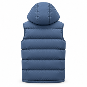 SOMBRERO SPORTS Men's <b>Blue</b> Hooded Puffer <b>Vest</b> Solid Cotton Windproof Winter Sleeveless Padded Casual Zipper Jacket - Product Image 2
