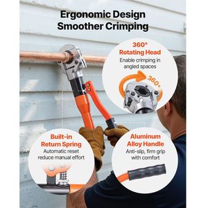 Utensile Idraulico a Pressione Professionale con Ganasce da 1/2", 3/4", 1" per Crimpatura Tubi in Rame con Spazi Ristretti per Raccordi in Rame - Product Image 5