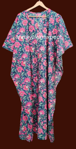 Vestido Kaftán Casual de Manga 3/4 con Cuello en V, Estilo Bohemio Floral, para Mujer, 100% Algodón - Product Image 2