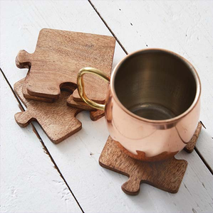 Sous-verres en verre pour thé et café en forme de puzzle en bois sur mesure, design unique pour la décoration de table - Product Image 6