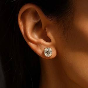 Moissanite Cushion Cut Solitaire Stud <b>Earrings</b> For Womens 10K Solid Gold Fine Bridal Jewelry Gift For Partner - Product Image 4