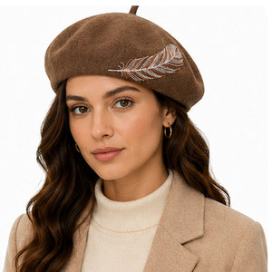 Soft Merino Wool <b>Beret</b> Hat French Inspired Felt Hat with Decorative Embroidery for Everyday Casual Outfits - Product Image 2