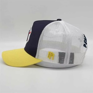 Custom Logo Trucker <b>Hat</b> <b>Navy</b> White Yellow Mesh Cap Embroidery Logo Patch 6-Panel Adjustable Unisex Casual Spring Summer - Product Image 5