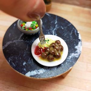 1:12 Mini Foods Meat Ball Mash Potato Salad Jam Toast Great Breakfast Set for Miniature <b>Dollhouse</b> Decoration - Product Image 5