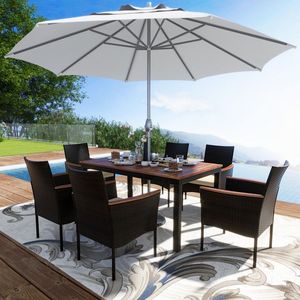 Set da Pranzo per Esterni in Rattan 7 Pezzi con Sedie Impilabili e Foro per Ombrellone per Giardino e Veranda - Product Image 4
