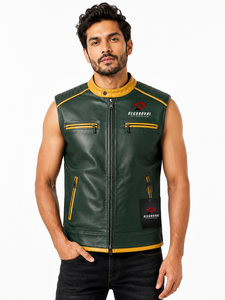 Gilet en cuir pour homme de qualité supérieure avec surpiqûres soignées, doublure intérieure lisse, poches pratiques et style classique pour la moto, les activités de plein air et les voyages. - Product Image 4