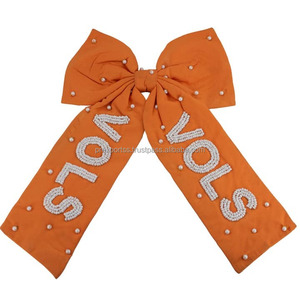 Nœud de cheerleading personnalisé noir et jaune en satin, avec strass et broderie rectangulaire à pois, accessoires capillaires pour l'esprit d'équipe de cheerleading - Product Image 5