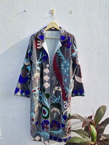Suzani Embroidered Reversible Eco-Friendly Hooded Drop-Shoulder Sleeves 85% Down Filled Velvet <b>Gothic</b> Regular <b>Jacket</b> - Product Image 5