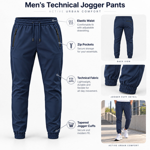 Mens Technical Jogger Pants <b>Elastic</b> Drawstring <b>Waist</b> Tapered Athletic <b>Trousers</b> with Zipper Pockets Custom Activewear Wholesale - Product Image 6