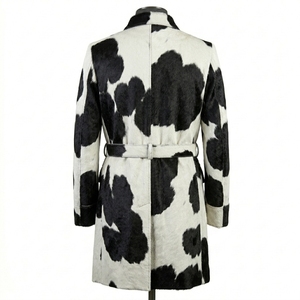 Men Custom Real Cowhide Hair On Hide <b>Leather</b> <b>Jacket</b> Wholesale Casual Natural B&W Spotted <b>Long</b> Trench Coat Overcoat Supplier - Product Image 2
